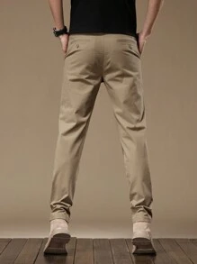 Men's Straight-Leg Casual Pants, Solid Color, Versatile For Business And Daily Wear