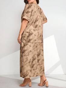 Mulvari Conjunto de 2 piezas con chaqueta y falda de tela efecto tie-dye con bolsillos duales en talla grande