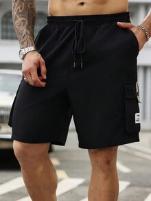 Manfinity LEGND 男士加大尺寸束口多口袋短褲 - 黑色 - 查看 5