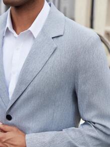 Manfinity Bizformal Men's Spring Autumn Commuter Herringbone Pattern Suit Set, Including Coat And Trousers - Grey - View 4