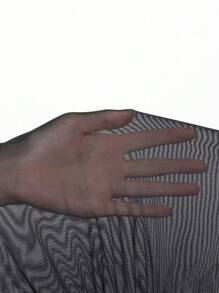 Swim SXY Vestido largo de manga larga con transparencia de unicolor y sexy para damas en verano - Negro - Ver 5