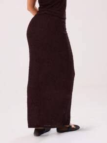 MUSERA Solid Color Maxi Skirt Elegant Summer Sexy  Party - Coffee Brown - View 2