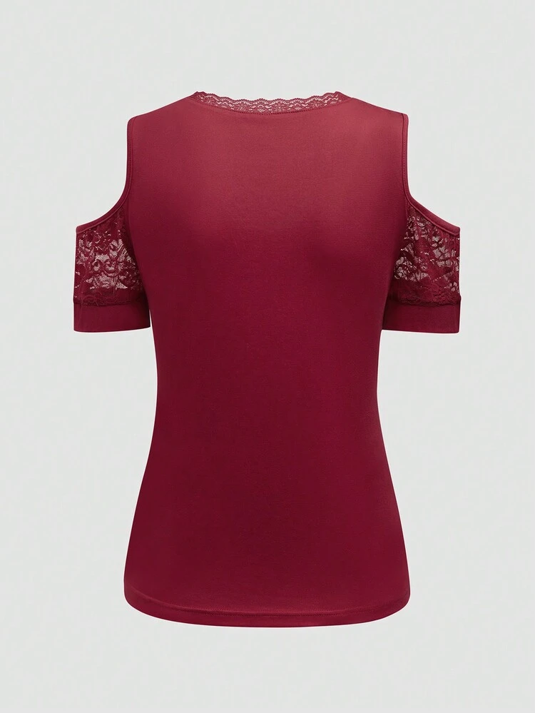 Women's Knitted Lace Patchwork Off Shoulder Collar With Decorative Buttons Under The T-Shirt