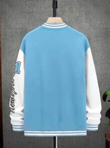 Manfinity Hypemode Men's Extra-Large Letter Printed Varsity Jacket With Striped Trim And Drop Shoulder, No Hood - Multicolor - View 3