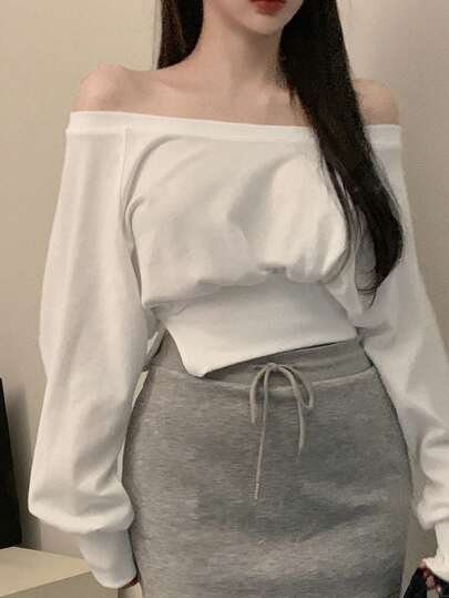 DAZY 女士短款露肩腰带卫衣，秋季可爱上衣