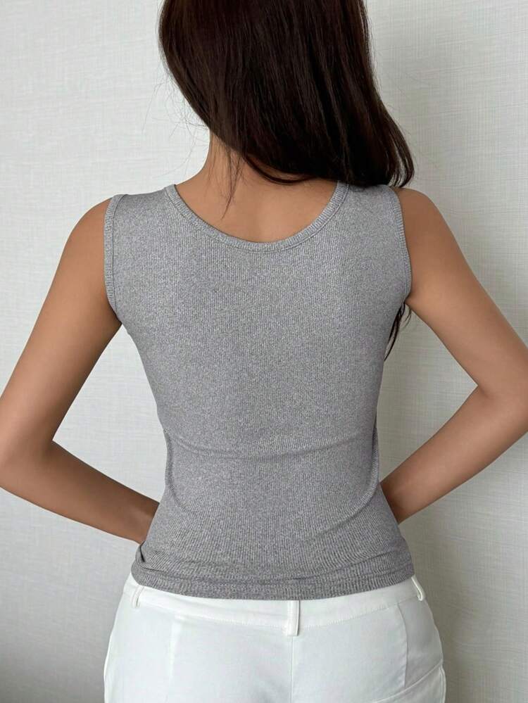 Women Padded Solid Color Tank Top With Wide Straps, Versatile For All Seasons, Workout