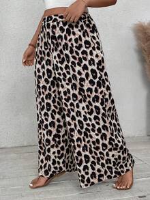 SHEIN VCAY Plus Size Loose Leopard Print Vacation & Casual Wide Leg Pants - Multicolor - View 6