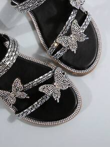Multicolor Rhinestone Bow Decor Dual-Wear Women's Sandals & Slippers, French Fashion Silver Color Suitable For Dates, Shopping, Gatherings, Parties, Commute, Summer/Autumn