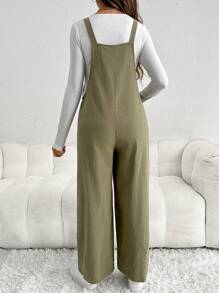 SHEIN 孕妇休闲可调节肩带宽松连体裤 - 軍綠色 - 查看 2