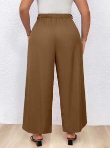 Calvaya Pantalones Rectos Casuales Con Pliegues De Color Sólido De Talla Grande - Bronce - Ver 2