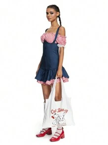 ROMWE Kawaii Stoff-Tote-Handtasche Schultertasche mit großer Kapazität im koreanischen Stil für Frauen