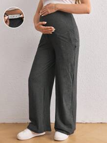 Maternity Adjustable Waist Wide Leg Pants - Dark Grey - View 1