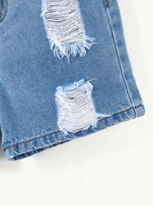 Cozy Pixies Young Boys Spring Summer Casual Faded Distressed Denim Vest &Baggy Patch Pocket Ripped Soft Denim Jeans Shorts, Young Boys Summer Clothes Two-Pieces Set Outfits