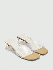 CUCCOO BIZCHIC Giày cao gót Chunky PVC trong suốt thời trang dành cho nữ, phong cách cổ điển đa năng cho bữa tiệc Xuân/Hè, ngoài trời và kỳ nghỉ - màu xanh lá - Xem 2