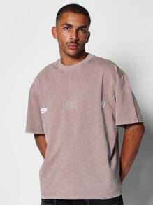 SUMWON Áo sơ mi Regular Fit đã giặt có in hình số ở mặt trước và mặt sau - Màu Khaki - Xem 2