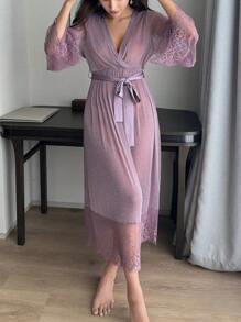 DAZY 性感蕾丝腰部收紧睡衣，搭配透明夜光材料拼布睡衣