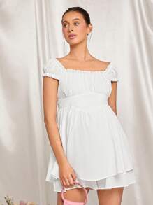 MaterniChic 孕妇泡泡袖白色连体衣套装，适合婴儿洗礼派对 - 白色 - 查看 5