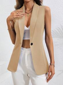 EMERY ROSE Chaleco de verano de unicolor con cuello de solapa y un botón para atar