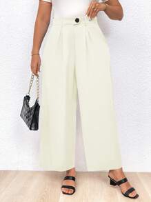 Calvaya 大尺碼女款純色百褶長褲