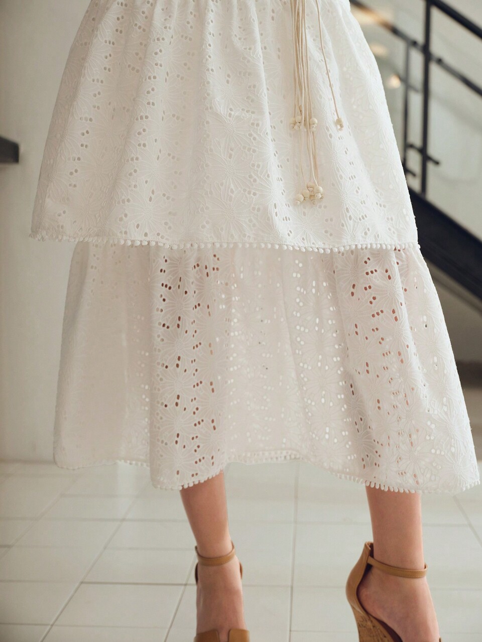 MOTF STUDIO EYELET EMBROIDERY RUFFLE HEM DRESS