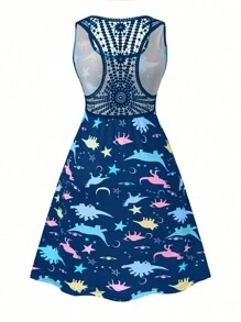 SHEIN LUNE Vestido veraniego sin mangas para mujer de talla grande con cuello cuadrado y estampado floral en toda la prenda - Azul - Ver 2