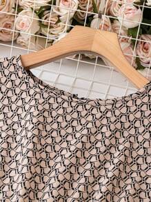 SHEIN Clasi 大尺碼女性幾何圖案印花圓領長裙 - 杏色 - 查看 4