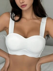 DAZY Simple Wide-Strap Bra Without Traces Or Steel Rings,Back To School Clothes - White - View 7