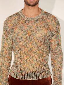 Manfinity Homme Men's Spring Summer Fashionable Hollow Out Cable Knitted Casual Sweater In Colorful, For Friends, Party - Multicolor - View 3