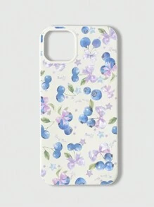 ROMWE Kawaii 1 pieza Funda de teléfono de manzana blanco brillante con lazo arándano compatible con iPhone 11 12 13 14 15 Pro Max - Blanco - Ver 1