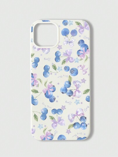 Kawaii 1pc Glossy White Blueberry Bow Apple Phone Case Compatible With IPhone 11 12 13 14 15 Pro Max
