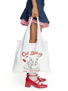 ROMWE Kawaii Stoff-Tote-Handtasche Schultertasche mit großer Kapazität im koreanischen Stil für Frauen