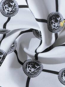 Manfinity Homme 男士巴洛克印花图案彩色短袖休闲衬衫，夏季，送给男朋友的礼物 - 黑與白 - 查看 4