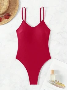 Swim SXY 2025 Women One-Piece Solid Color Sleeveless Casual Beach Swimsuit Summer - Red - View 6