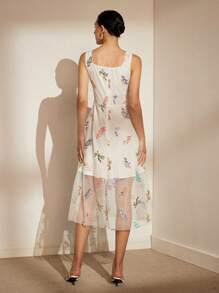 Aveloria Rosie Vestido de vacaciones para mujer, tirantes finos y sin mangas, con malla transparente de hada y bordado