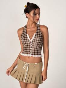 SHEIN Unity Áo khoác kẻ sọc rỗng ren chắp vá cài nút phía sau cổ phía trước - Nhiều màu - Xem 3
