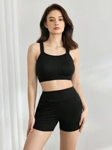 Ocili Leisure Solid Cami Top & Shorts Lounge Set - Black - View 1