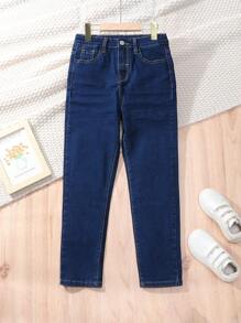 SHEIN Tween Boy Cute And Lively Denim Jeans - Dark Wash - View 1