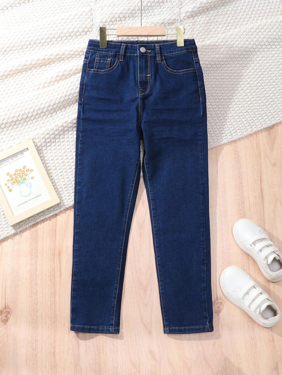 SHEIN Tween Boy Cute And Lively Denim Jeans - Dark Wash - View 1