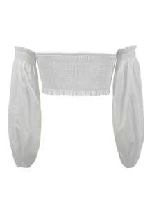 INAWLY 光肩燈籠袖短款上衣 - 白色 - 查看 2