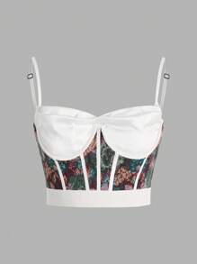 SHEIN EZwear Camiseta sin mangas de moda para mujer con estampado de espina de pescado para vacaciones - Blanco - Ver 1