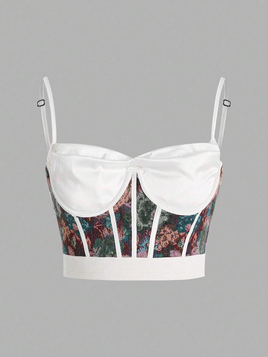 SHEIN EZwear Camiseta sin mangas de moda para mujer con estampado de espina de pescado para vacaciones - Blanco - Ver 1