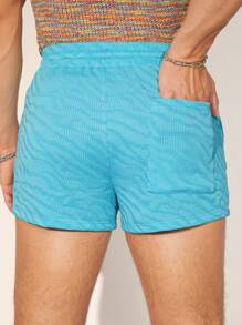 FeverCity 男士針織提花寬鬆短褲，適用於夏季 - 藍色 - 查看 3