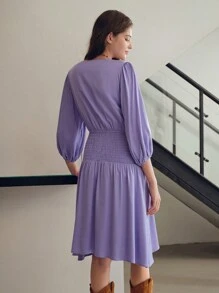 MOTF PREMIUM Kleid mit gerafftem Taille- und Laternenärmel