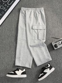SHEIN Tween Boy Extended Size Solid Color Tactical Pocketed Casual Sports Sweatpants