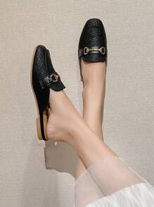 Mengshangli 2025年秋季法式复古露背棕色一脚蹬平底穆勒乐福鞋女款 - 米色 - 查看 5