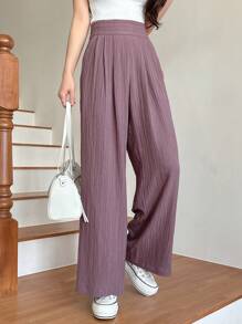 DAZY High Waist Wide Leg Pants For Daily Wear,Teacher Pants - Purple - View 3