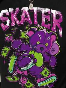 Gothic Women's Colorful Fairy Tale Fantasy Mushroom Print T-Shirt - Black - View 3