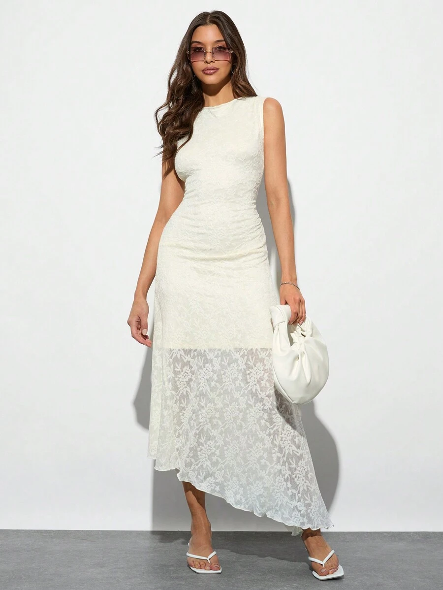 Forever 21 Mùa hè Midi Vàng nhạt cho nữ Thanh lịch Thường ngày Dài Bodycon Không tay Dáng chữ A Đầm cổ điển Thời trang - Màu be - Xem 1