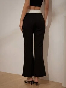 GENKIRA Flared Hem Horseshoe Design Foldable Waist Trousers Pants With A Chic Look Fall Cloth For Women - Black - View 2