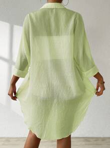 SHEIN Essnce Solid Button Front Kimono Summer - Mint Green - View 2
